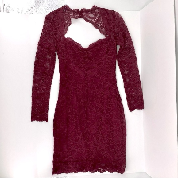 Nicole Miller Lace Sheath Long Sleeve Burgundy Dress Size Small - Picture 11 of 11